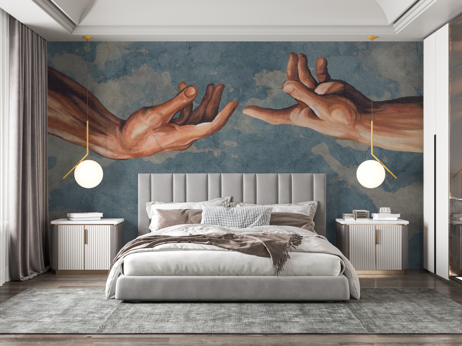 Papier peint les mains se tendent l'une vers l'autre