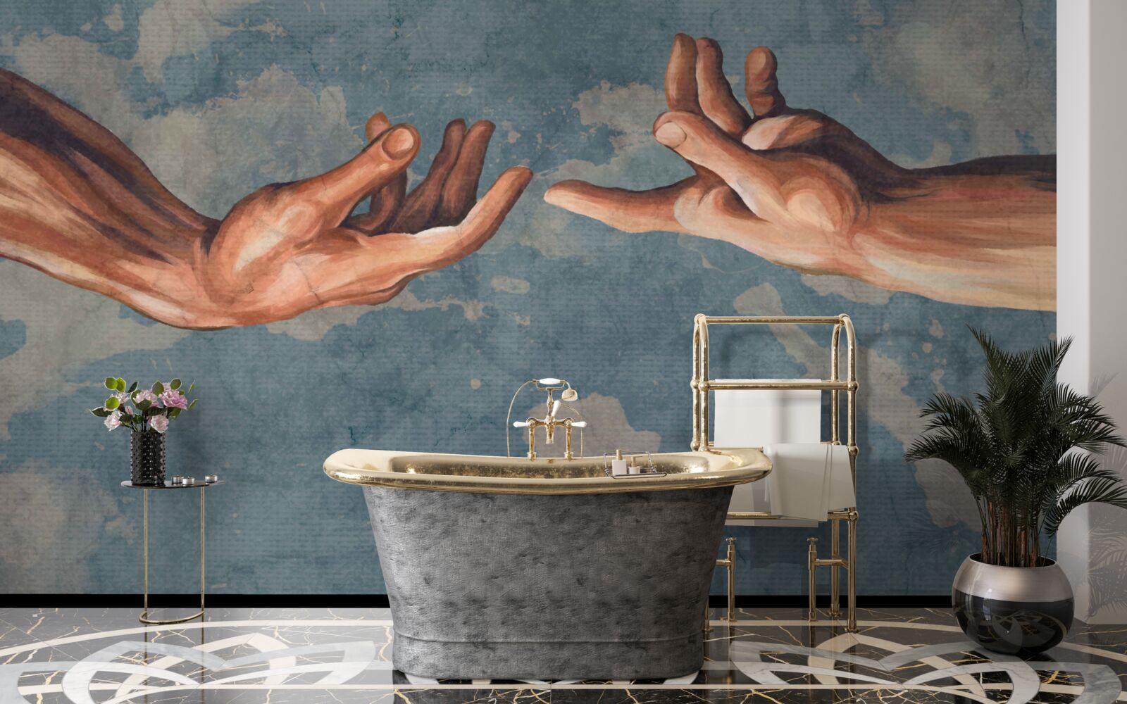 Papier peint les mains se tendent l'une vers l'autre