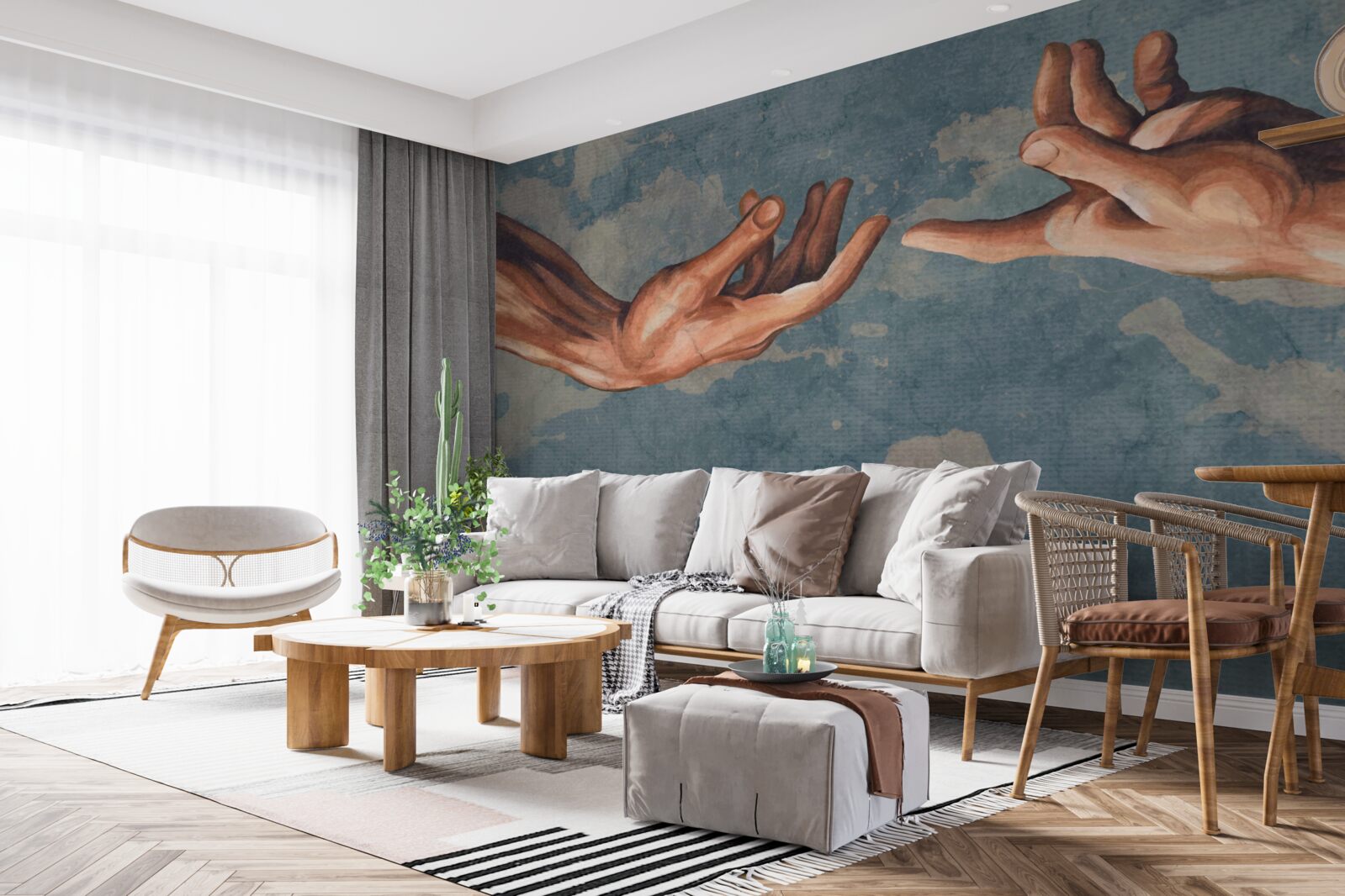 Papier peint les mains se tendent l'une vers l'autre