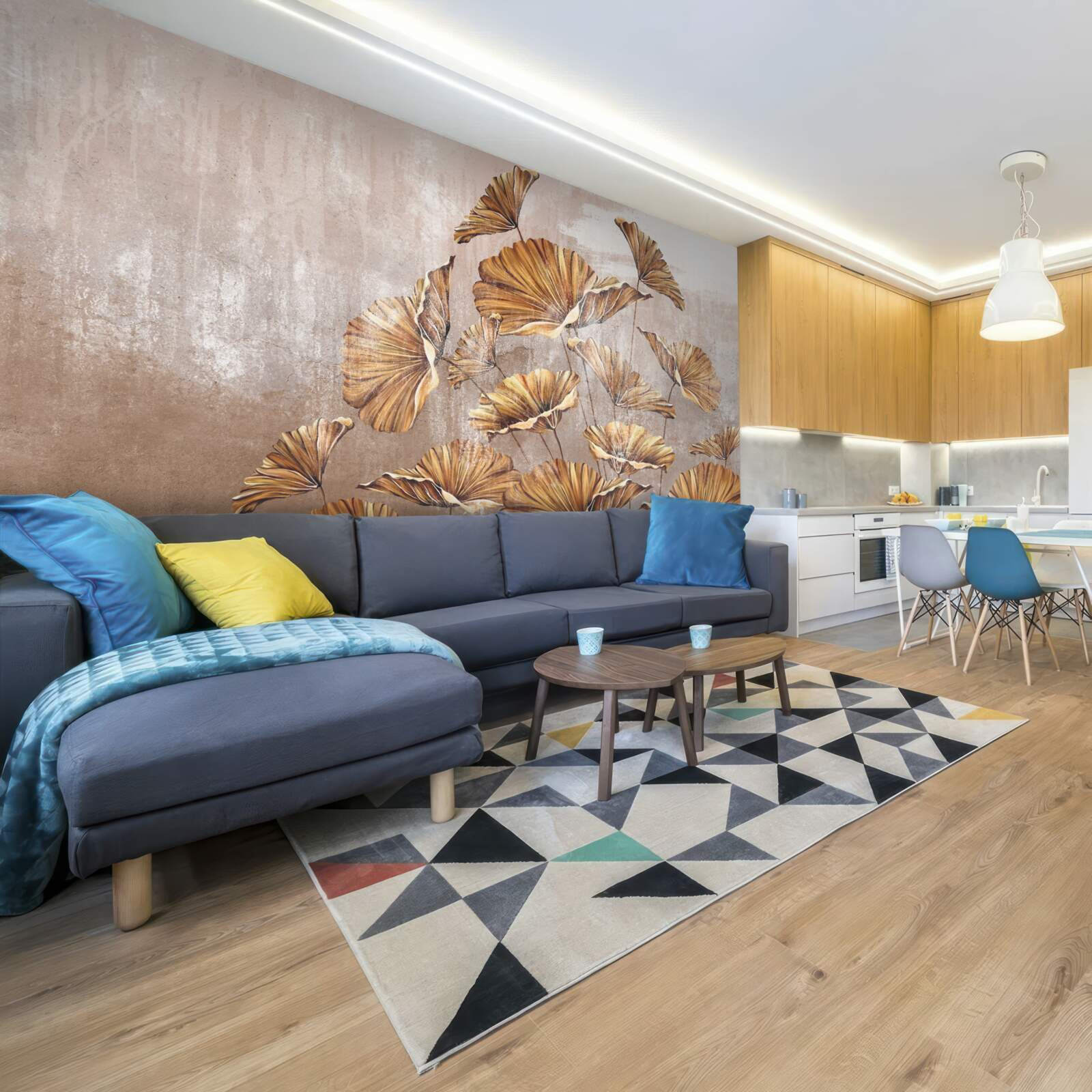 Papier peint fleurs d'automne sous la pluie