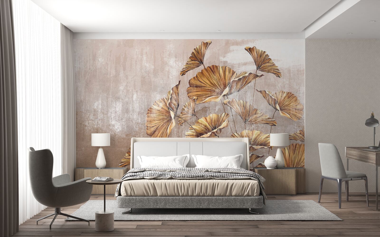 Papier peint fleurs d'automne sous la pluie