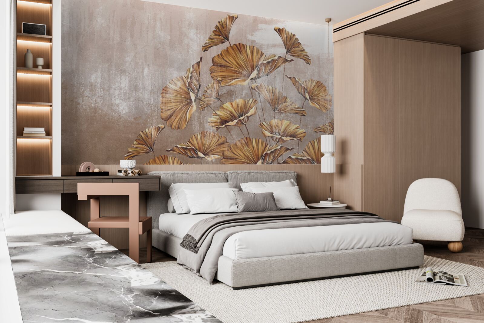 Papier peint fleurs d'automne sous la pluie