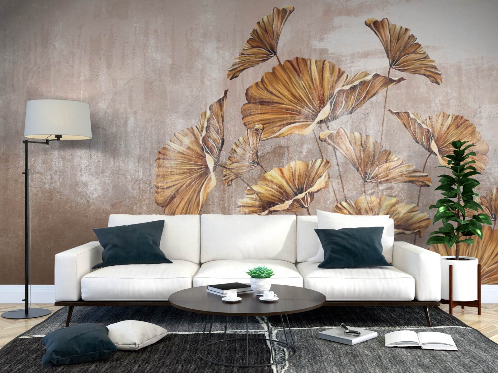 Papier peint fleurs d'automne sous la pluie