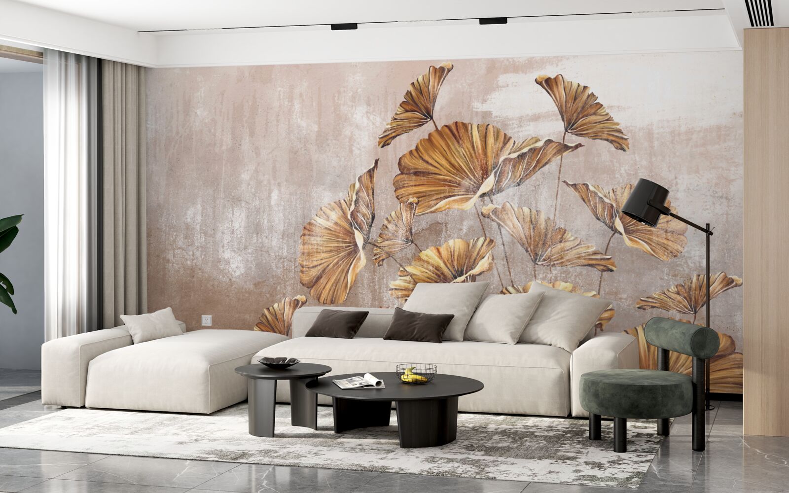 Papier peint fleurs d'automne sous la pluie