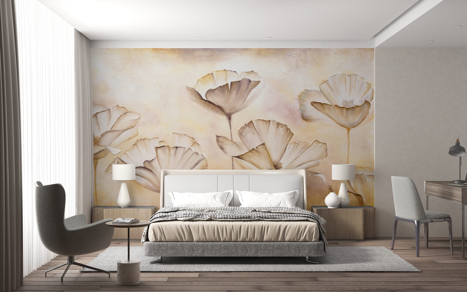 Papier peint matinée dans la brume et coquelicots majestueux