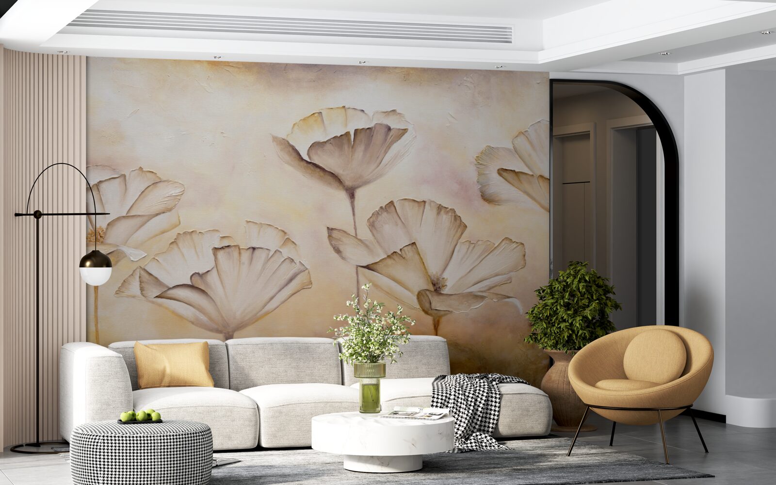 Papier peint matinée dans la brume et coquelicots majestueux