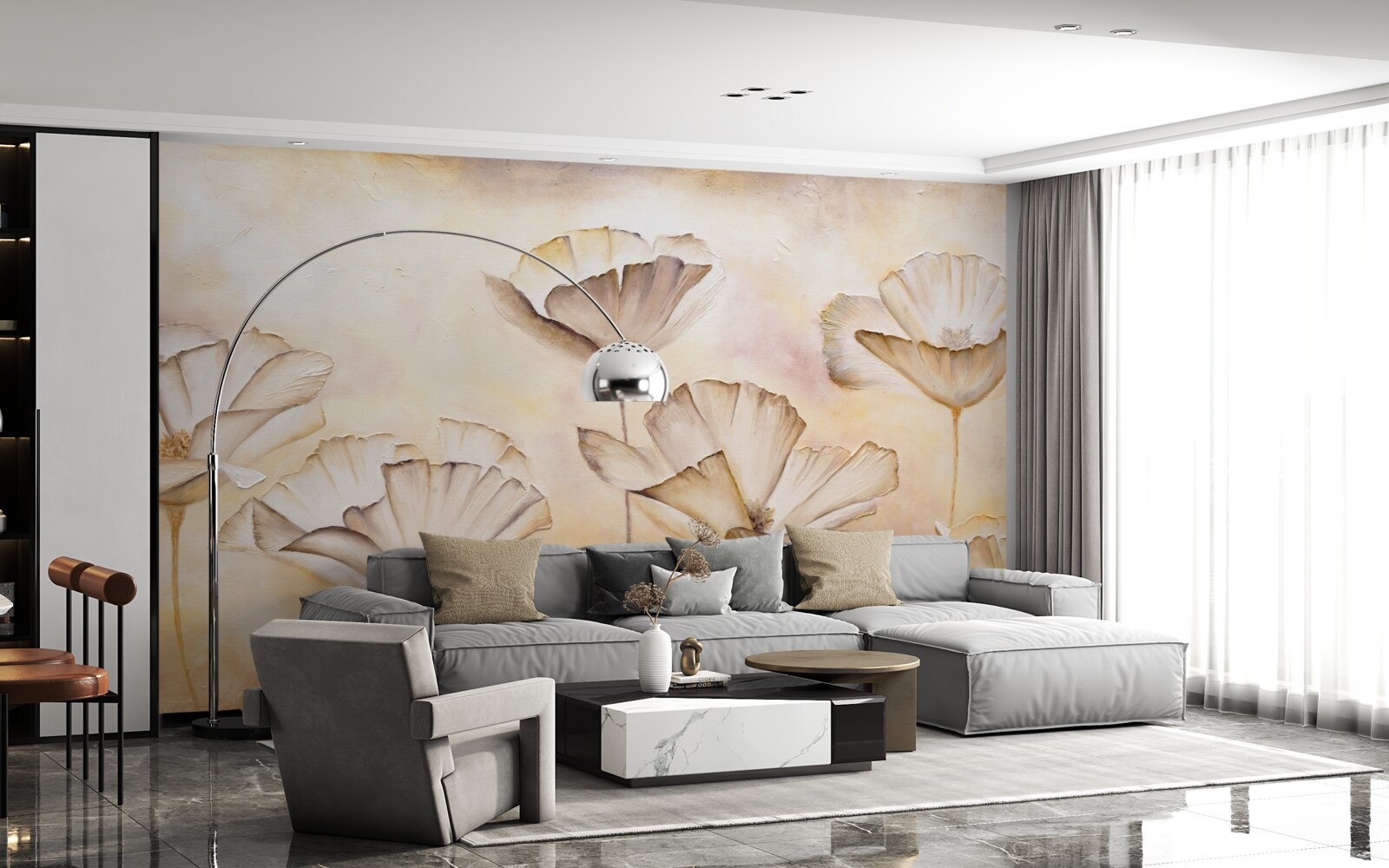 Papier peint matinée dans la brume et coquelicots majestueux