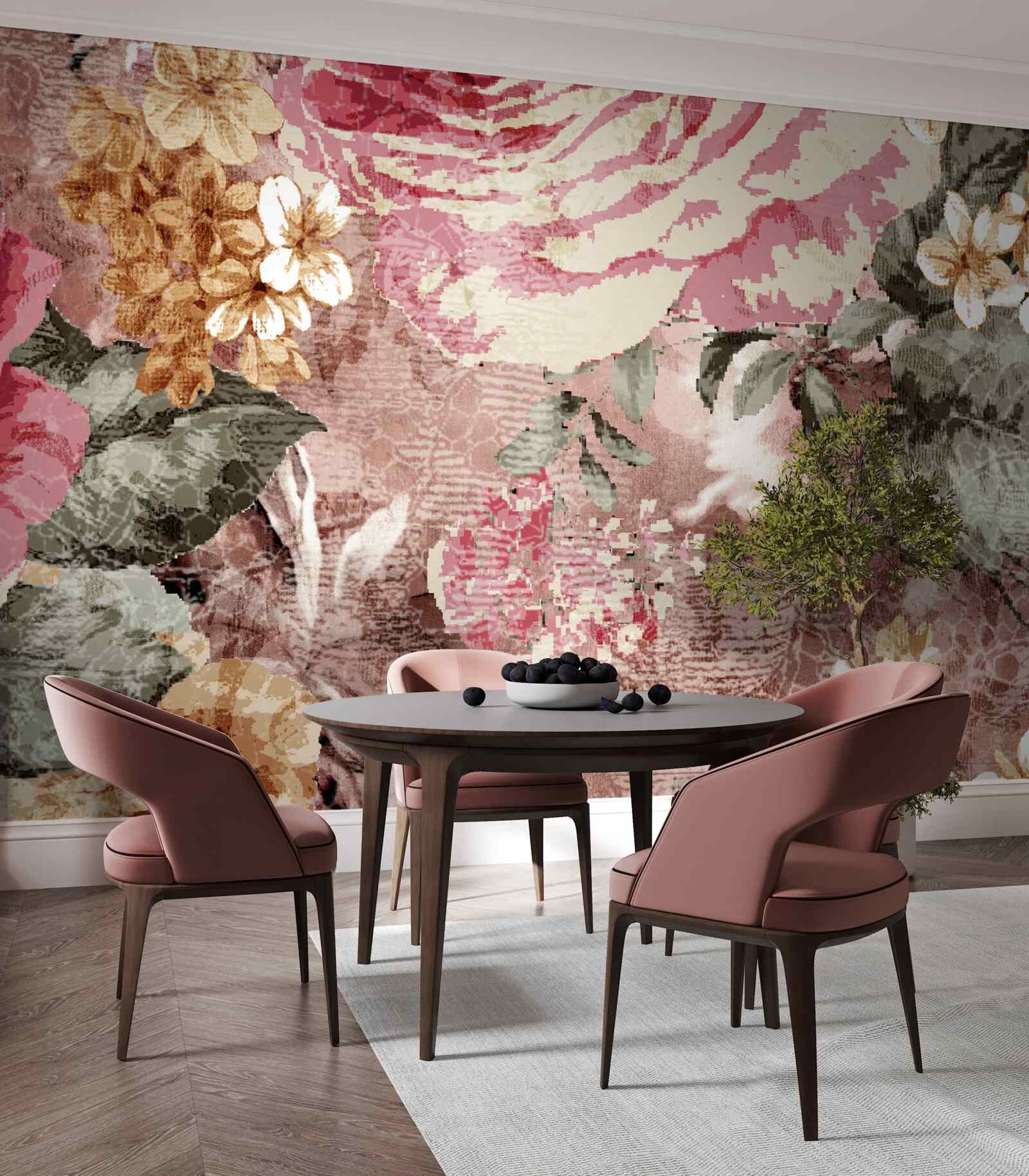 Papier peint l'abondance de fleurs et de plantes est une abstraction