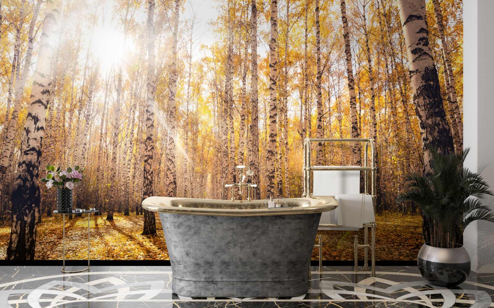 Papier peint a brillé dans l'aube d'un bosquet d'automne