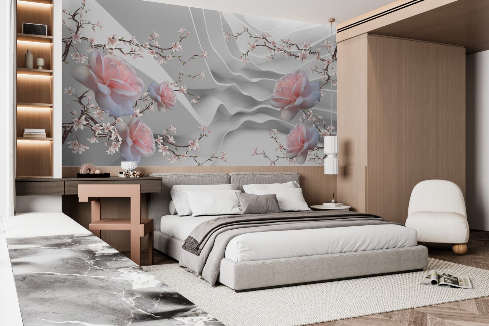Papier peint l'arrière-plan abstrait souligne harmonieusement la délicatesse de la rose