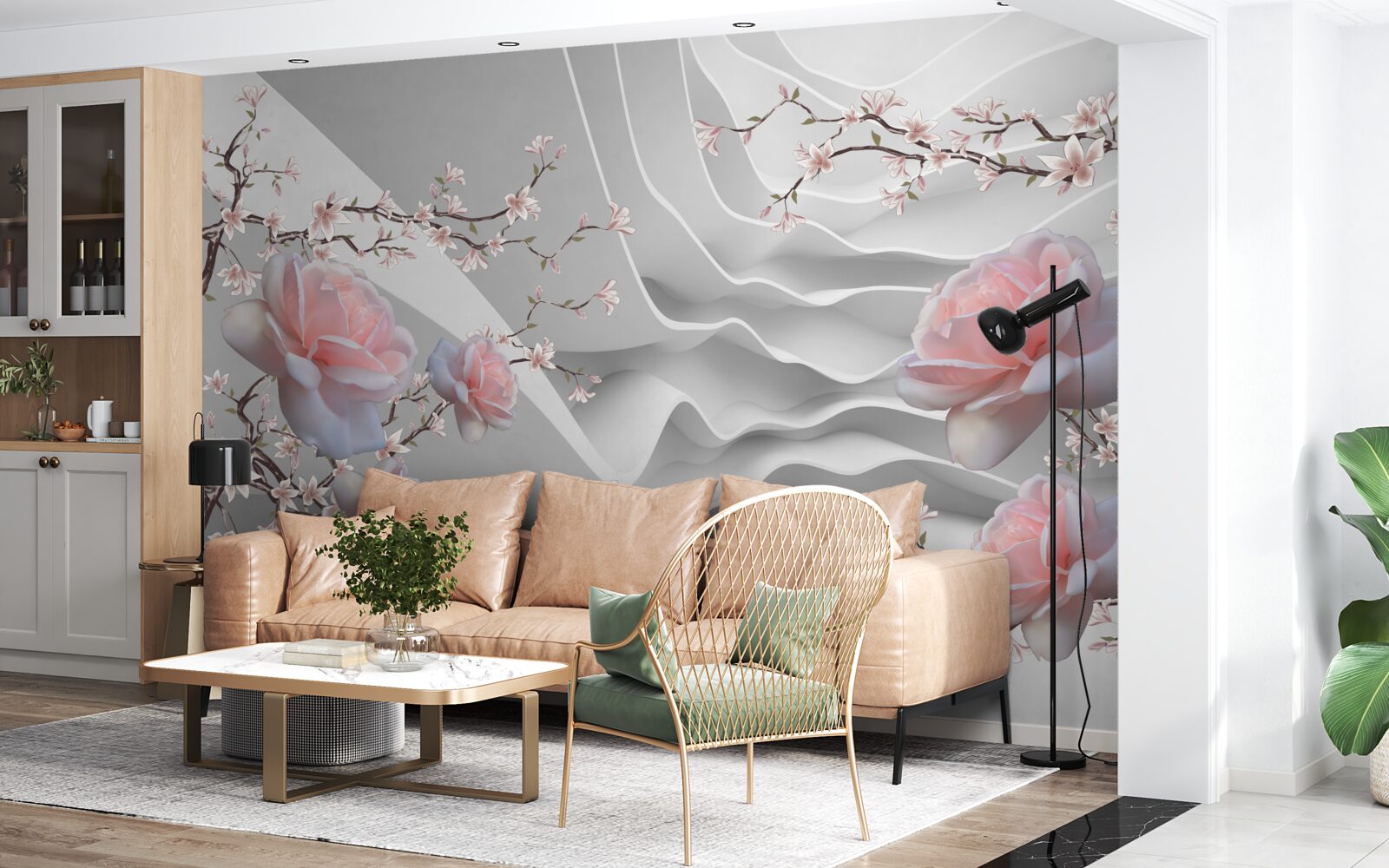Papier peint l'arrière-plan abstrait souligne harmonieusement la délicatesse de la rose
