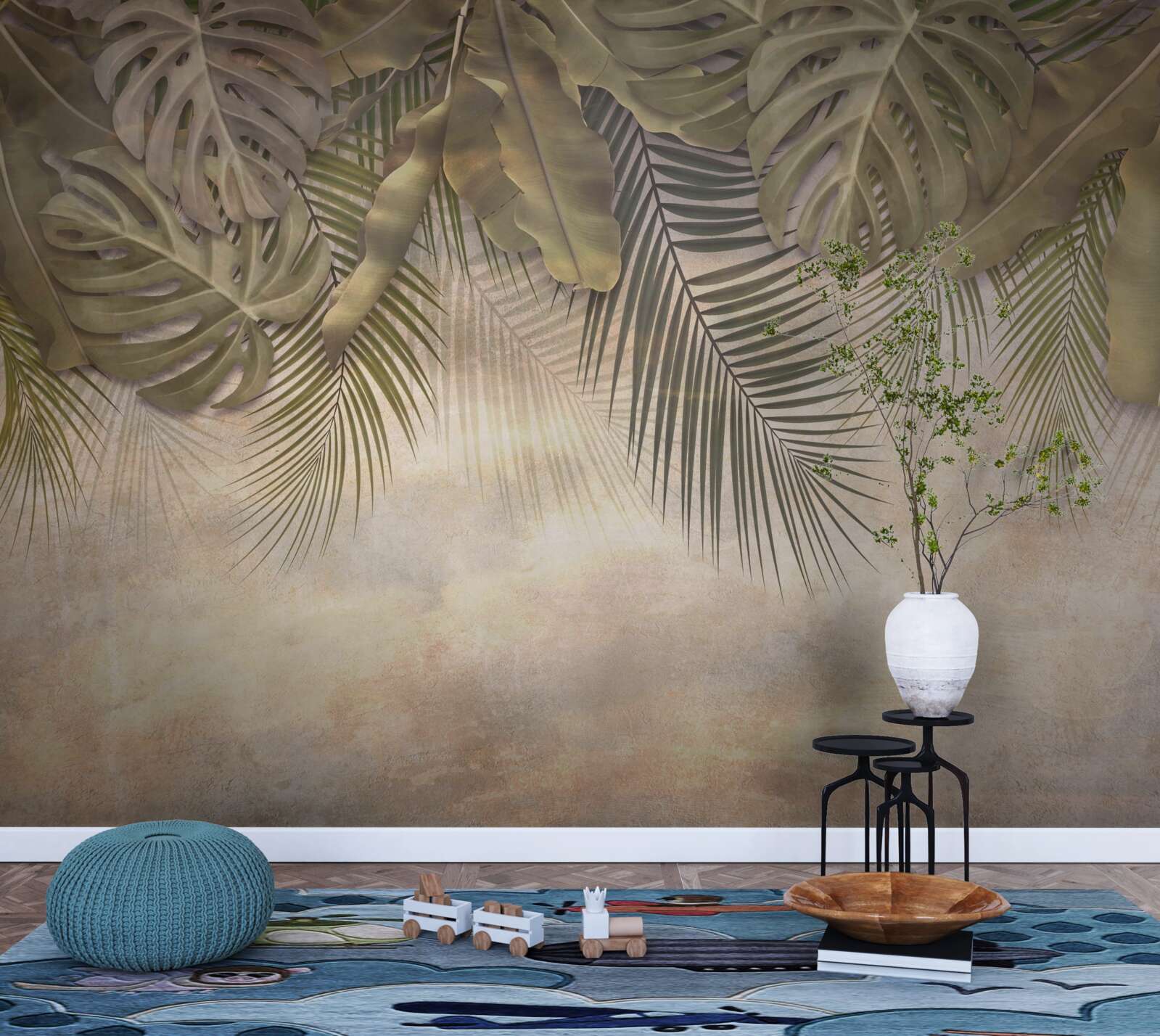 Papier peint flore verte suspendue