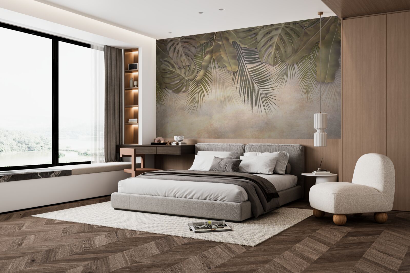 Papier peint flore verte suspendue