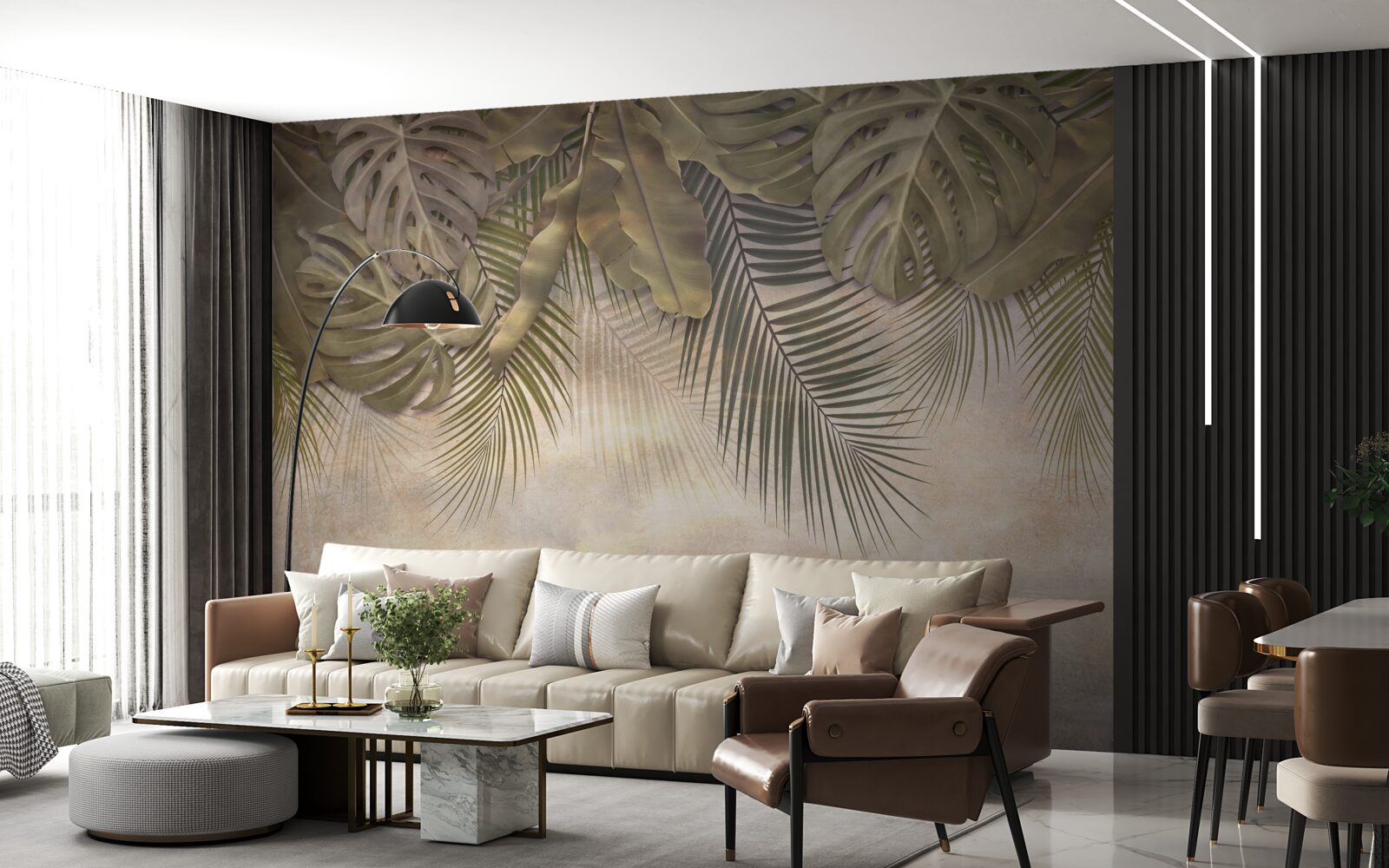 Papier peint flore verte suspendue