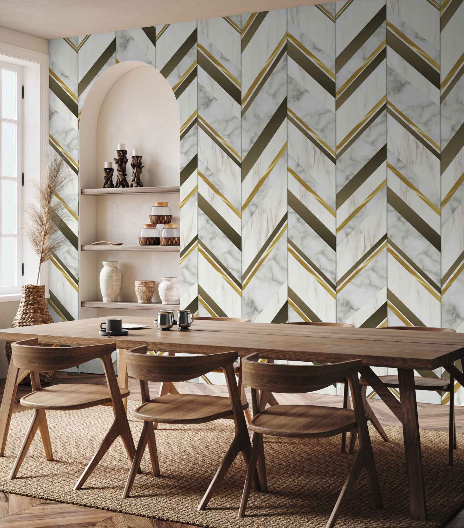 Papier peint des lignes bleues et brunes disposées en zigzag