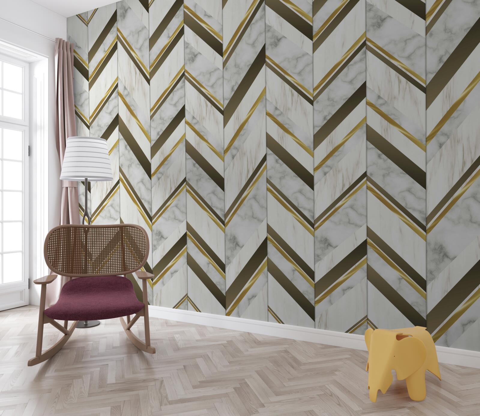 Papier peint des lignes bleues et brunes disposées en zigzag