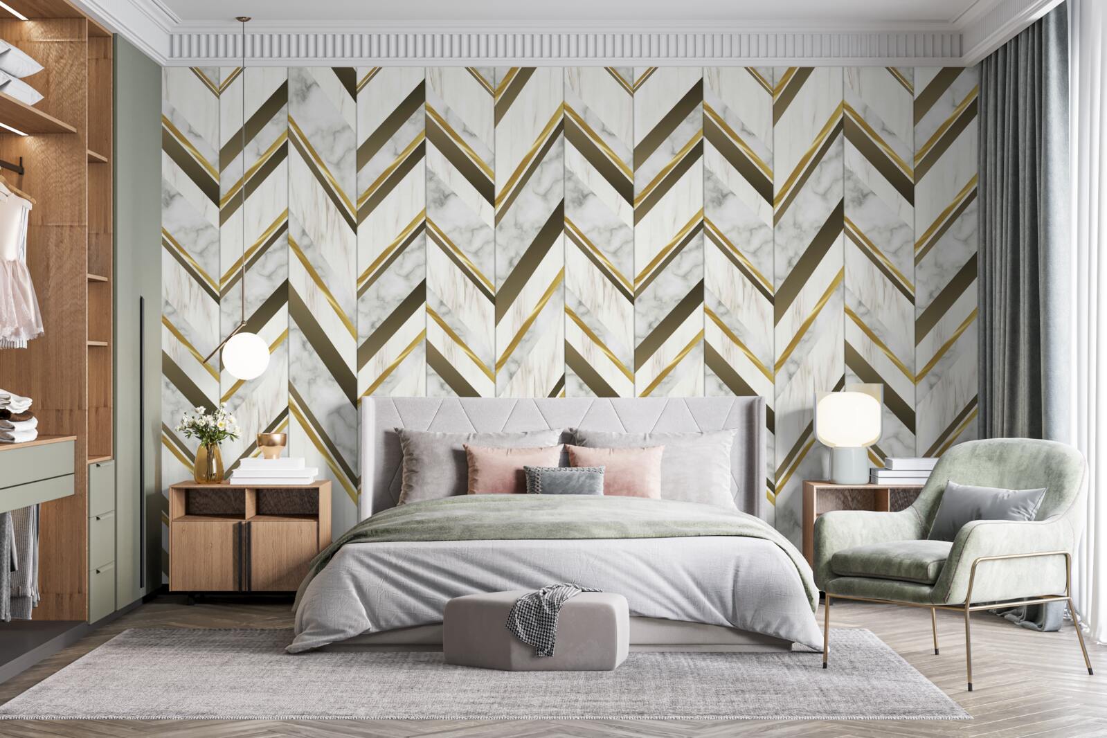 Papier peint des lignes bleues et brunes disposées en zigzag