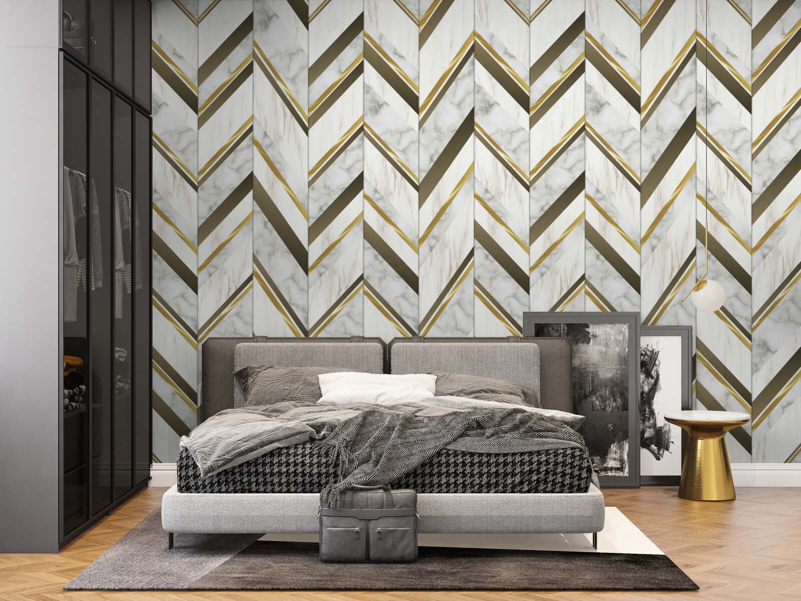 Papier peint des lignes bleues et brunes disposées en zigzag