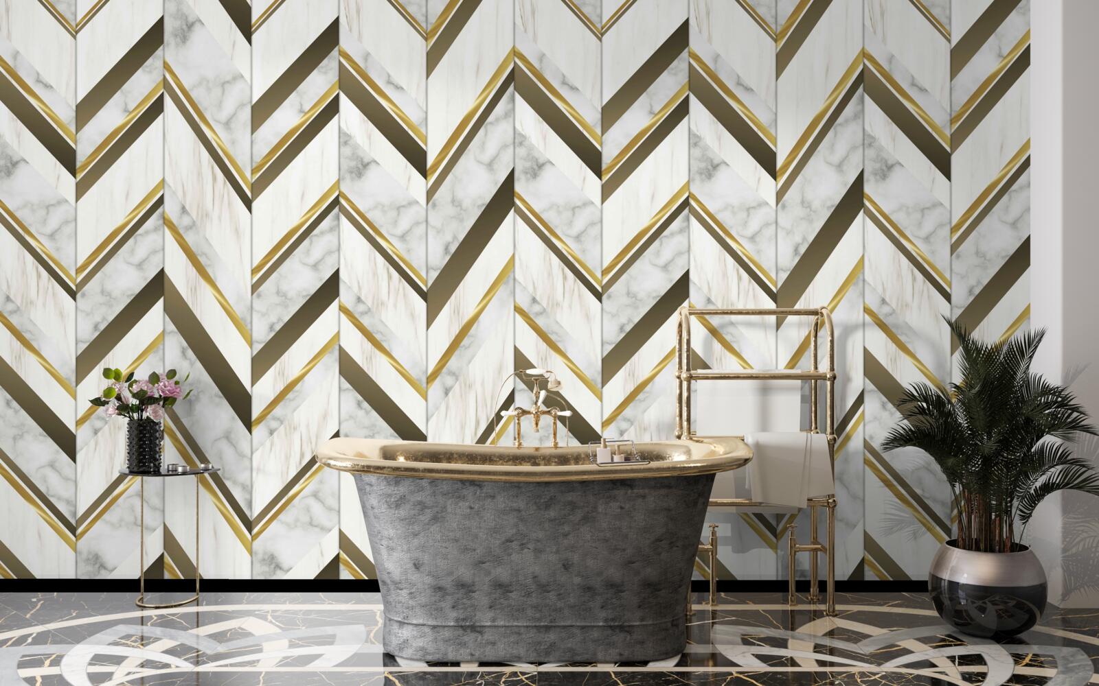 Papier peint des lignes bleues et brunes disposées en zigzag