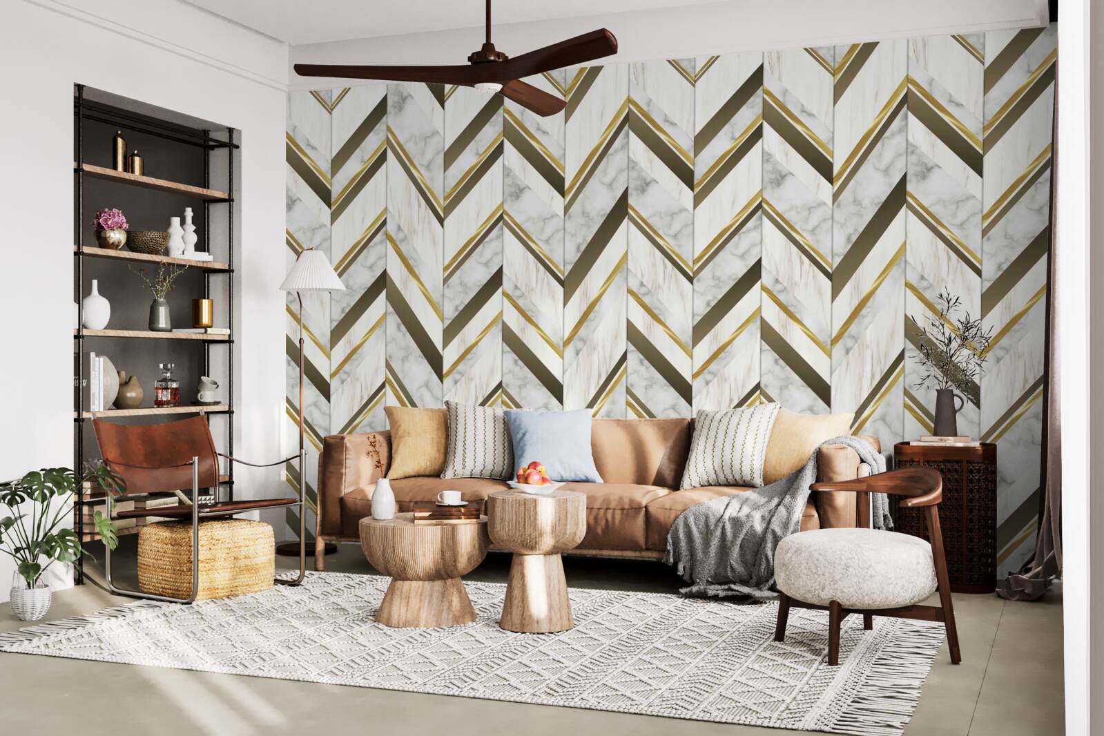 Papier peint des lignes bleues et brunes disposées en zigzag