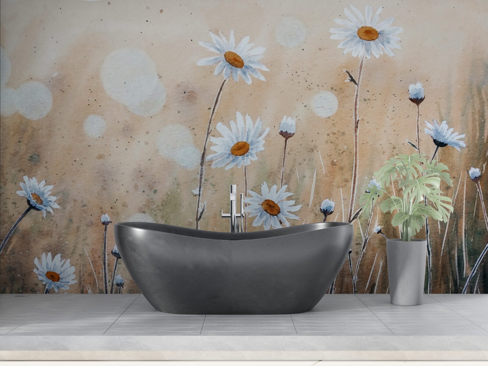 Papier peint comme des marguerites sous une pluie d'été