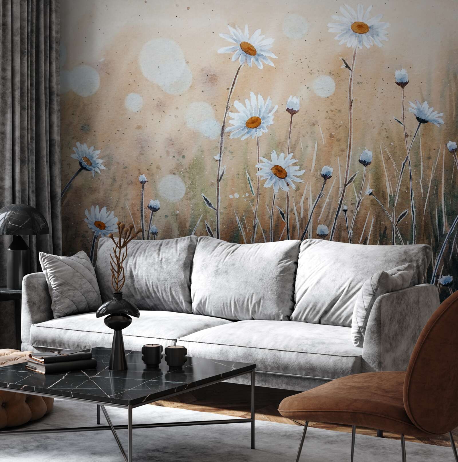 Papier peint comme des marguerites sous une pluie d'été