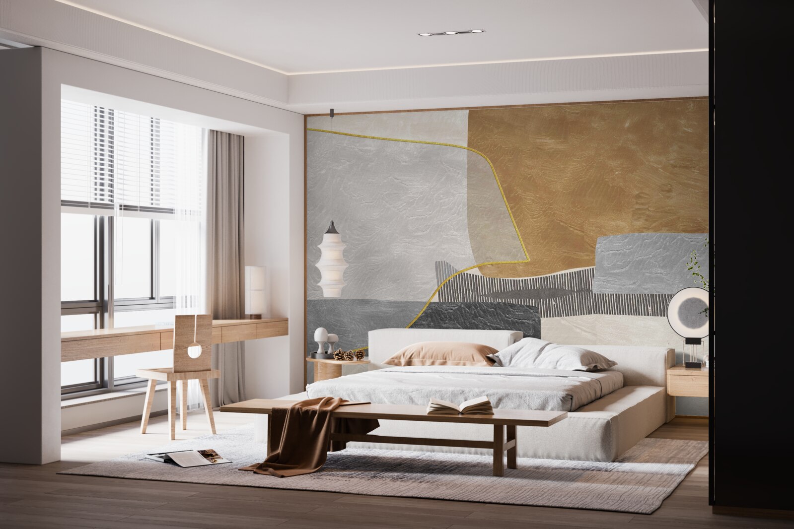 Papier peint le bateau surmonte les espaces aquatiques de l'abstraction