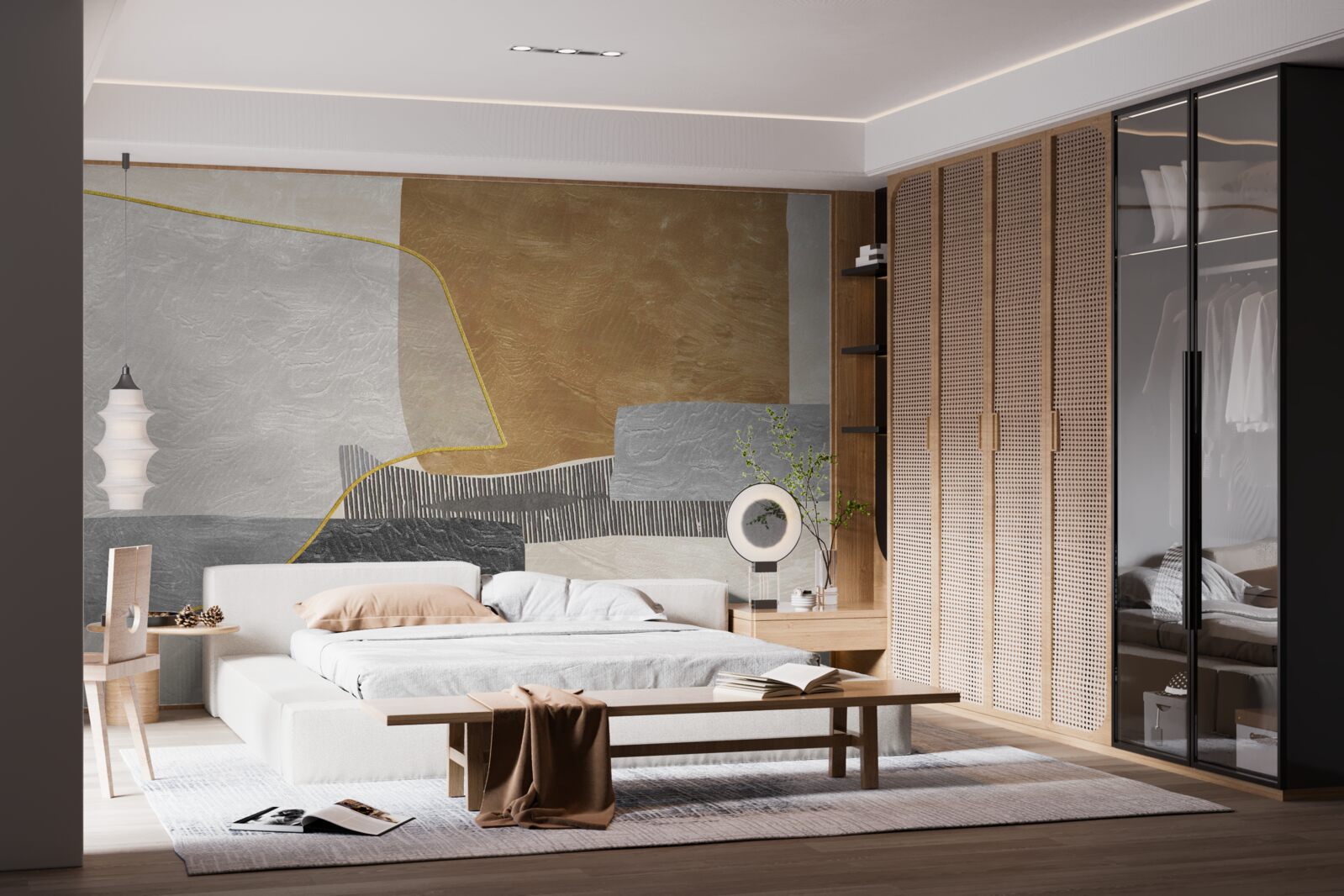 Papier peint le bateau surmonte les espaces aquatiques de l'abstraction