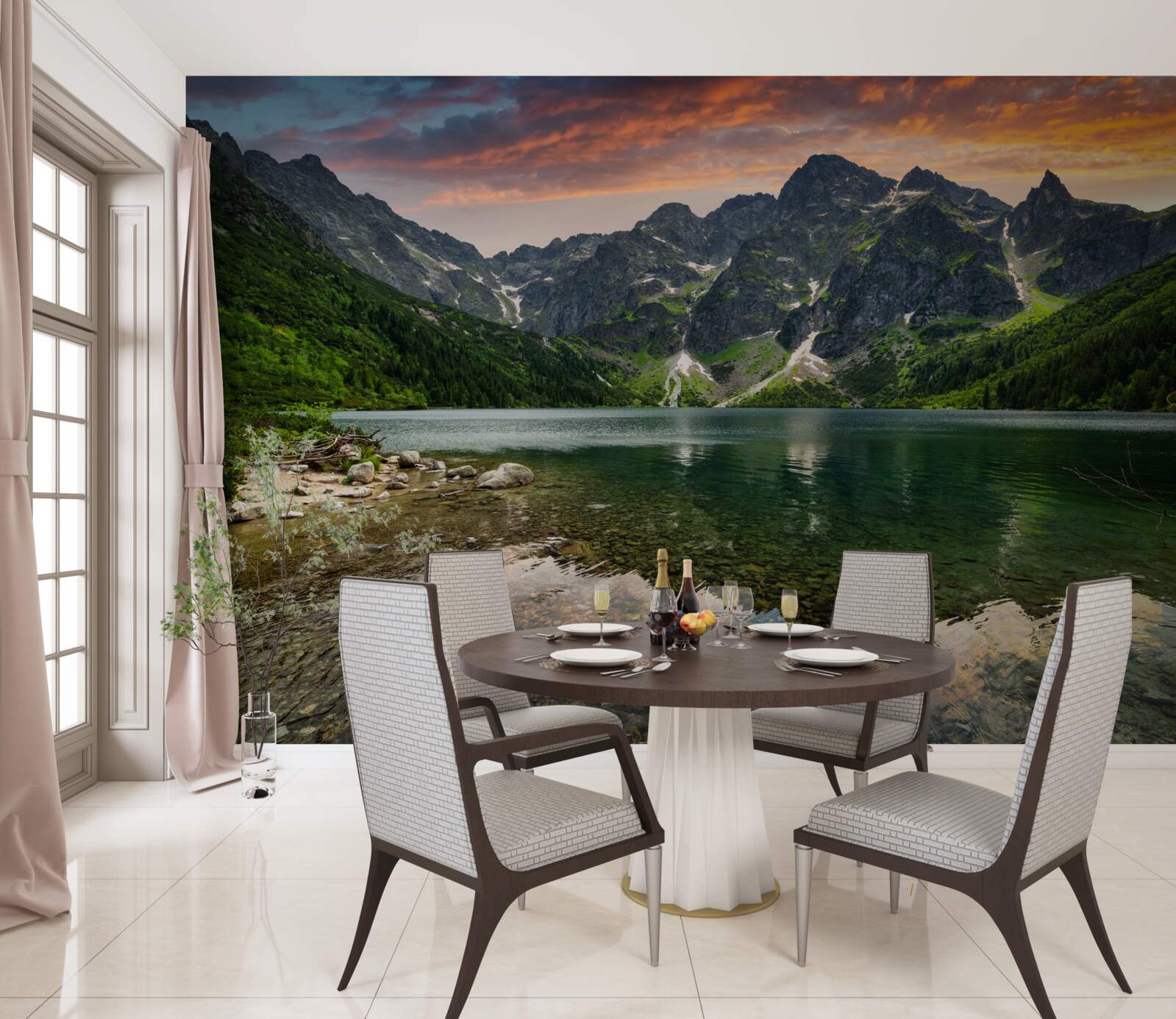 Papier peint une soirée calme et chaude et un étang de montagne