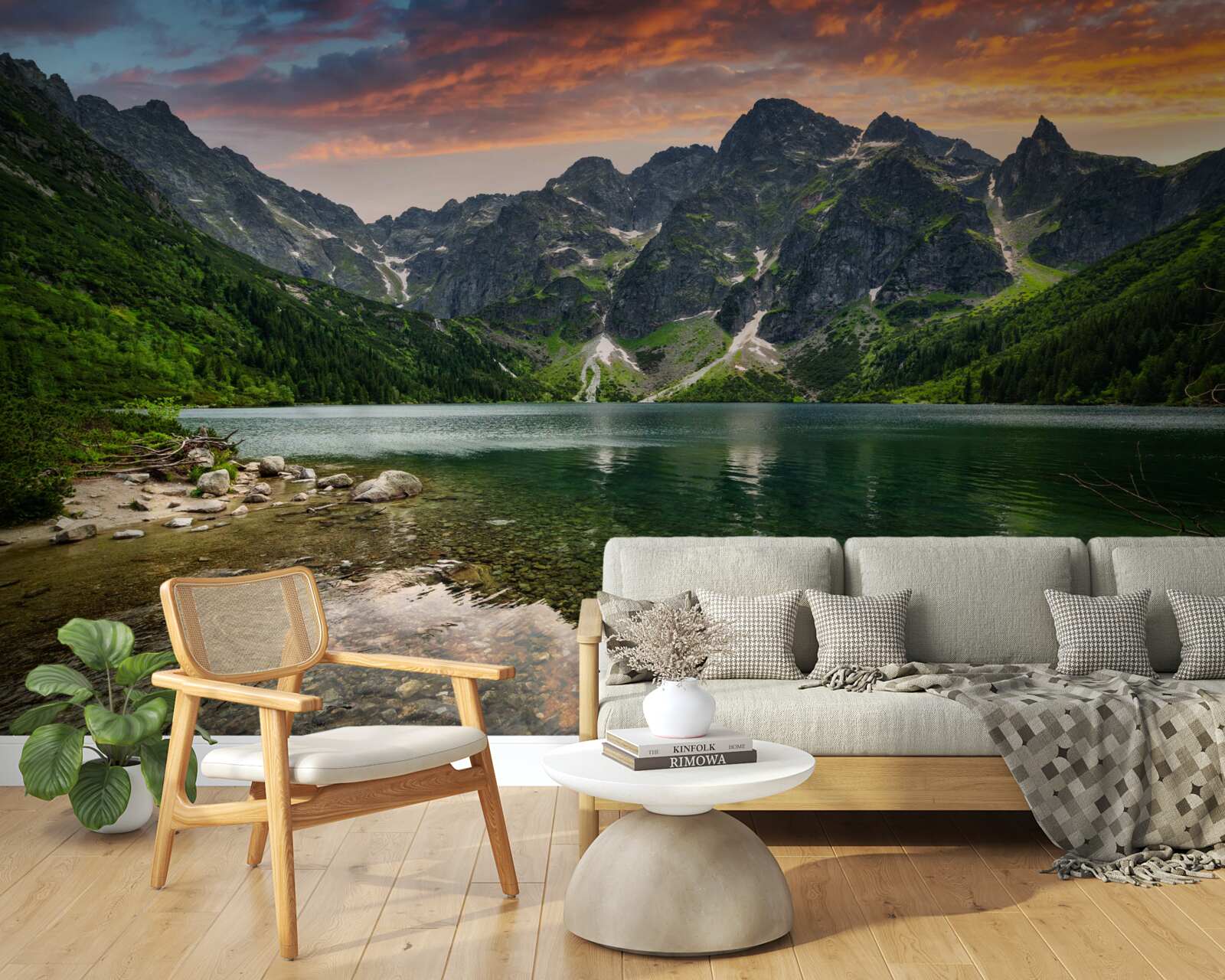 Papier peint une soirée calme et chaude et un étang de montagne