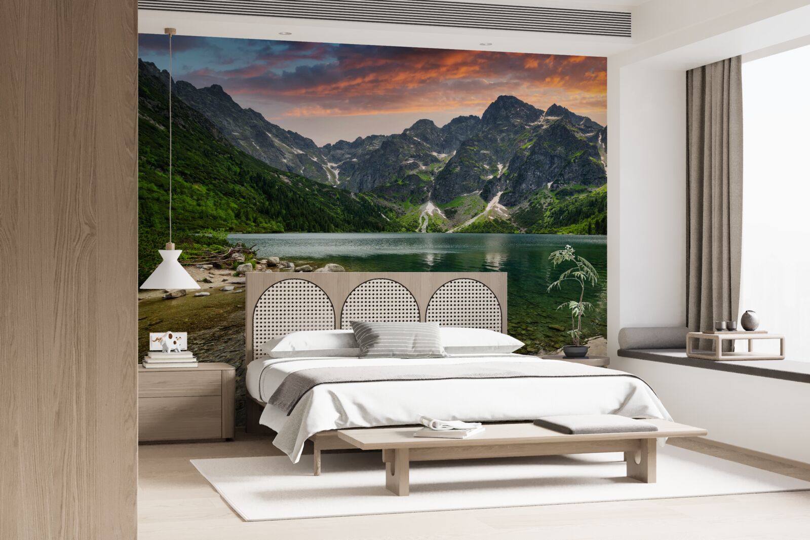 Papier peint une soirée calme et chaude et un étang de montagne