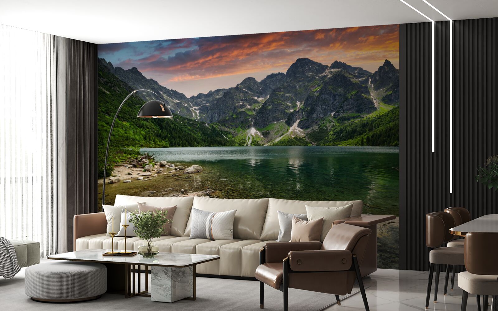 Papier peint une soirée calme et chaude et un étang de montagne