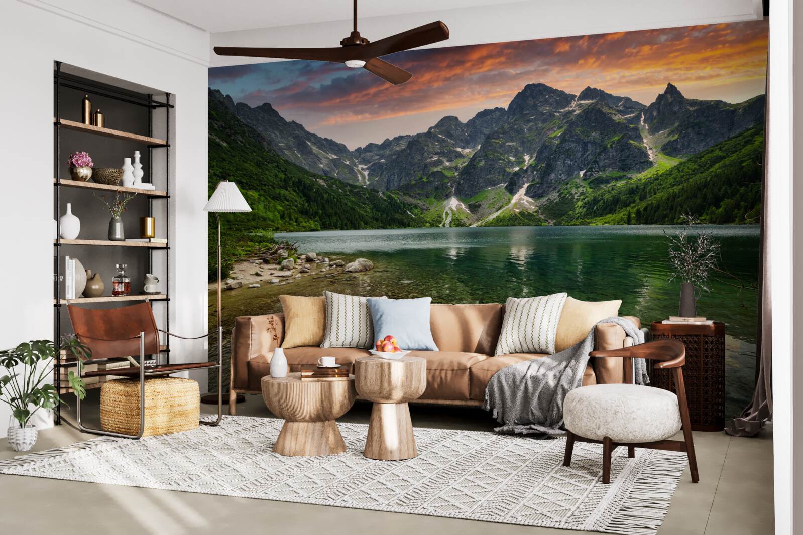 Papier peint une soirée calme et chaude et un étang de montagne