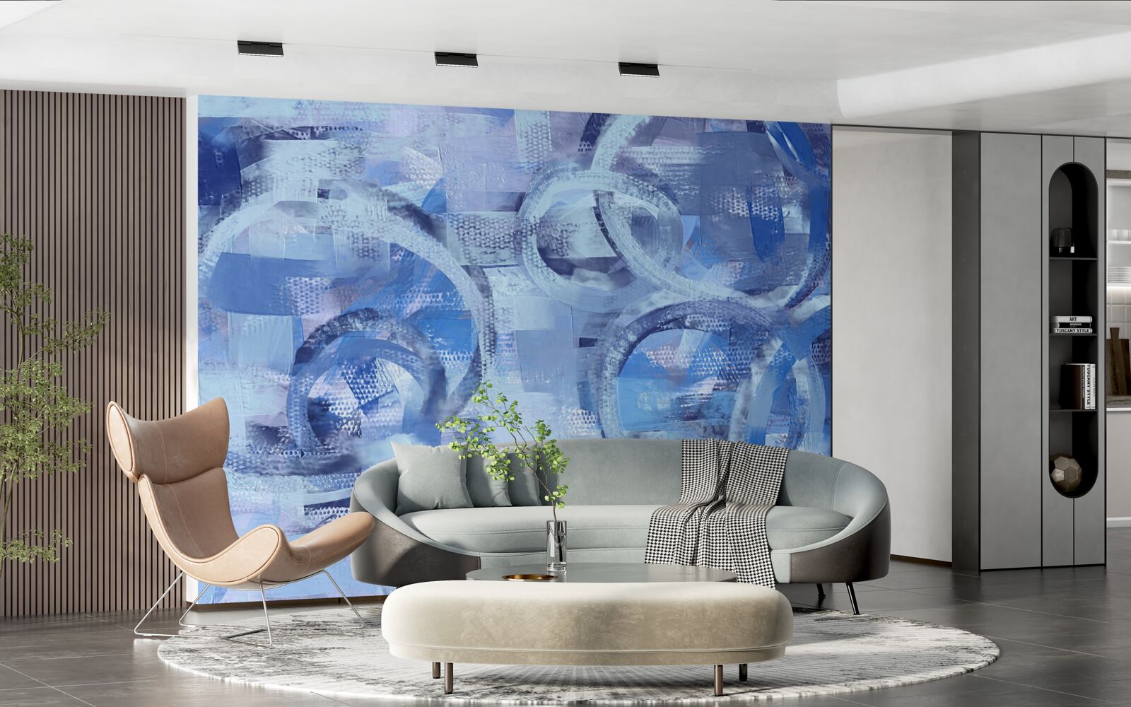 Papier peint anneaux d'eau sur une surface bleue