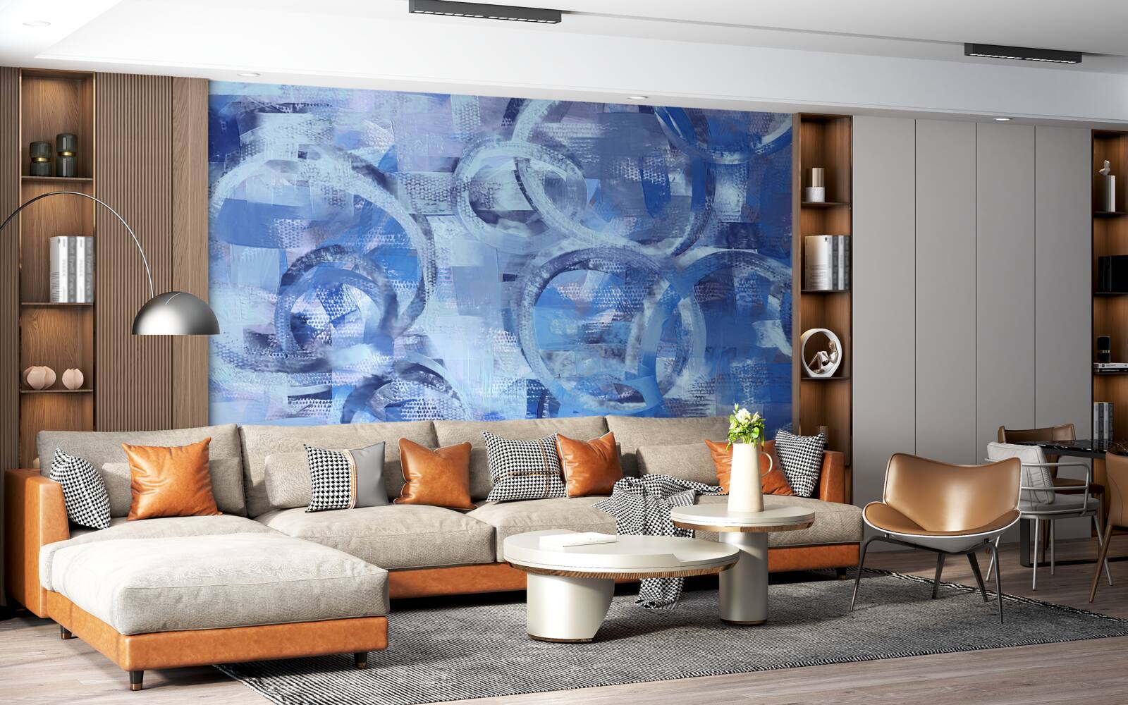 Papier peint anneaux d'eau sur une surface bleue