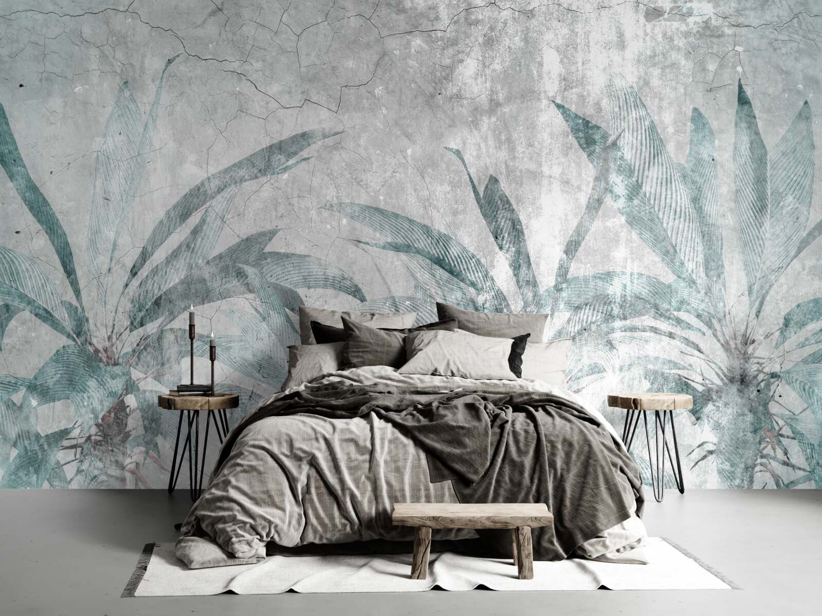 Papier peint palmiers entourés de verdure sous les gouttes de pluie