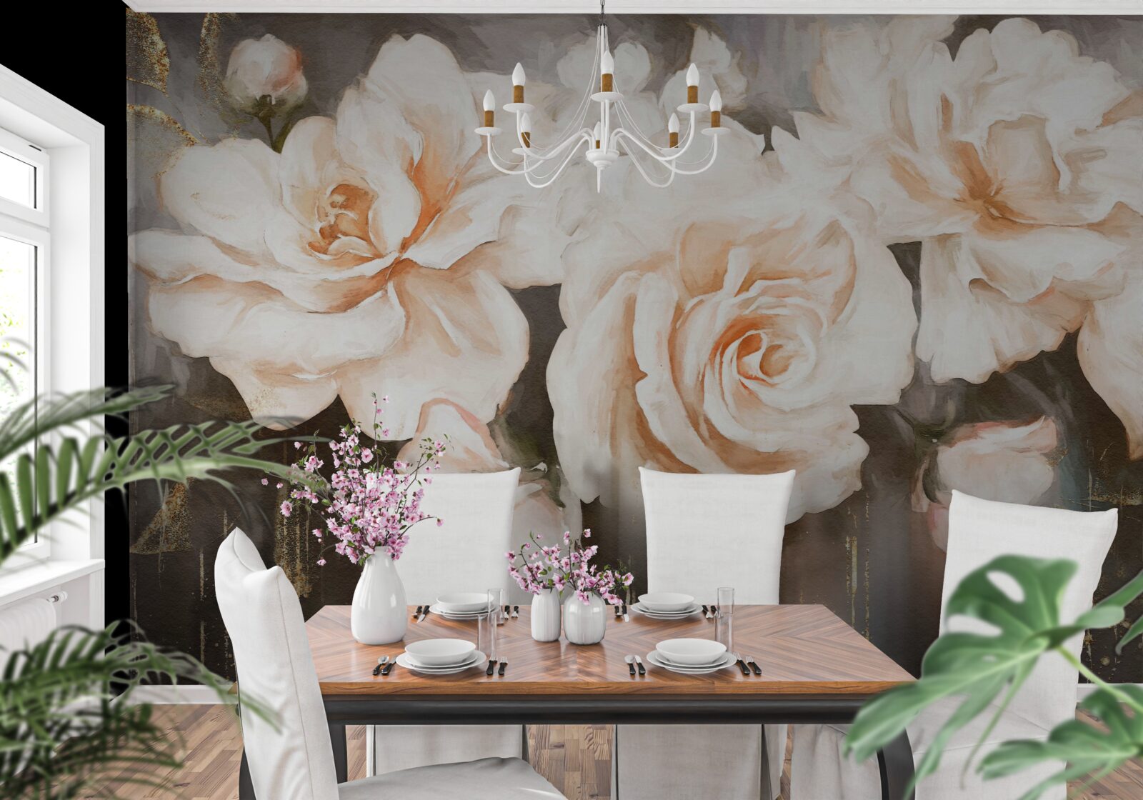 Papier peint les roses ont une teinte crémeuse et luxueuse