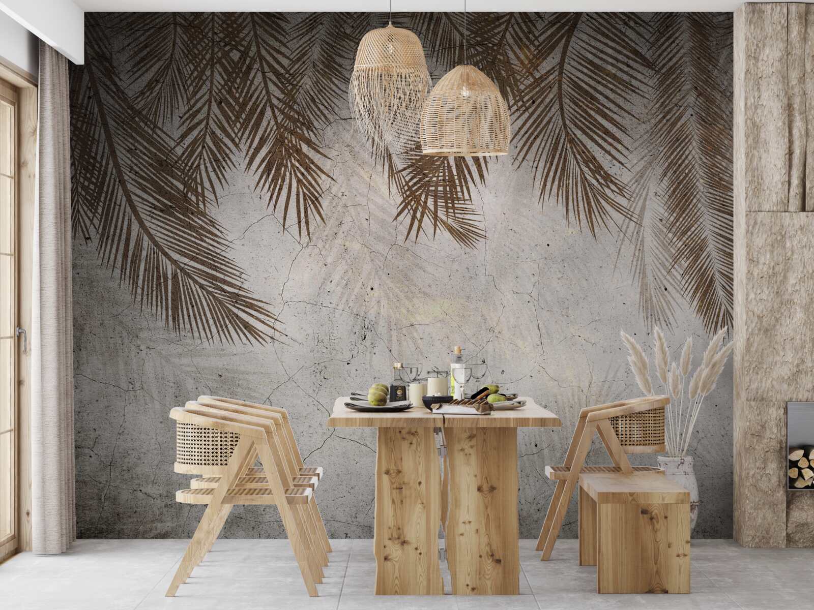 Papier peint des feuilles de fougères dorées pendent