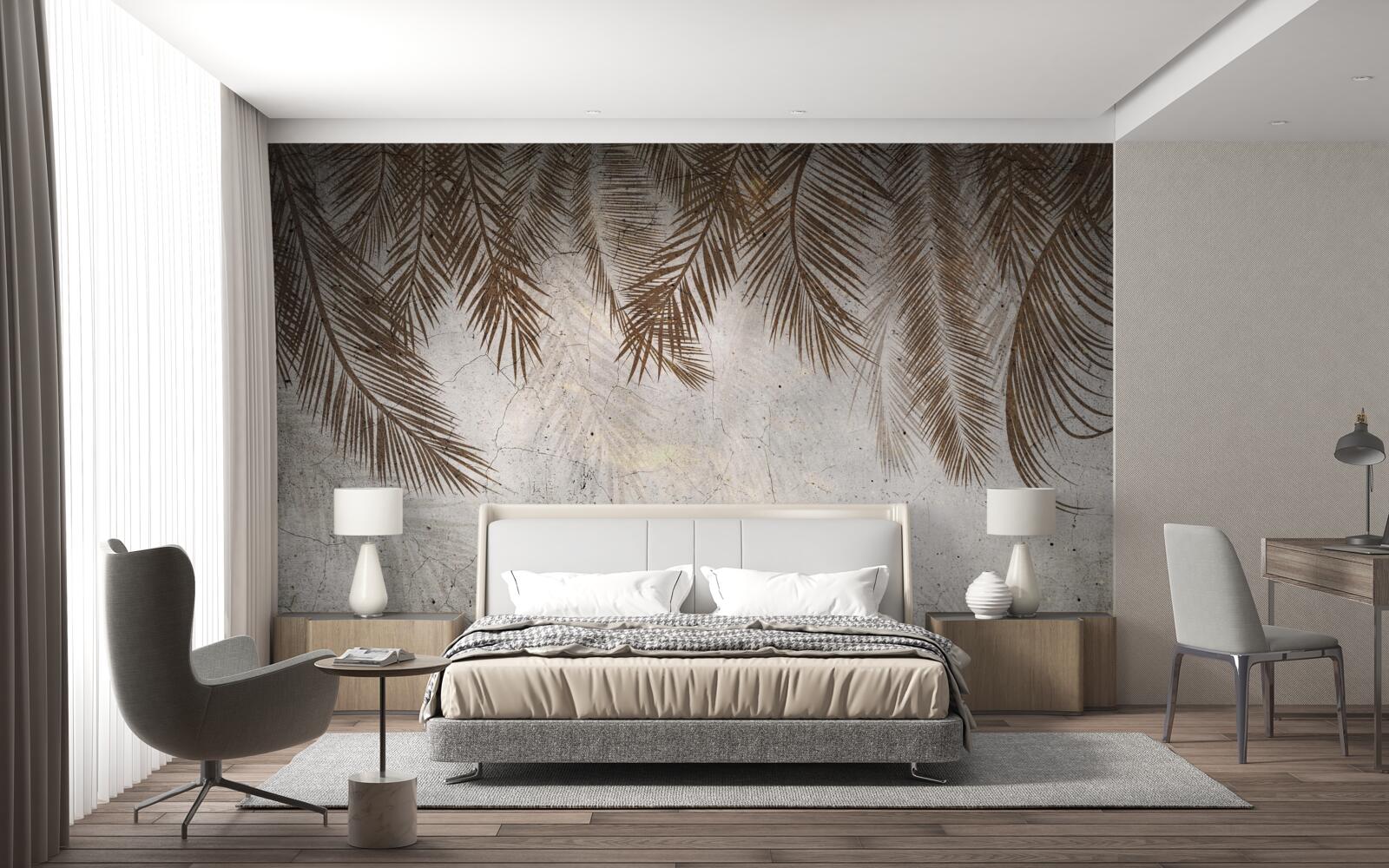 Papier peint des feuilles de fougères dorées pendent