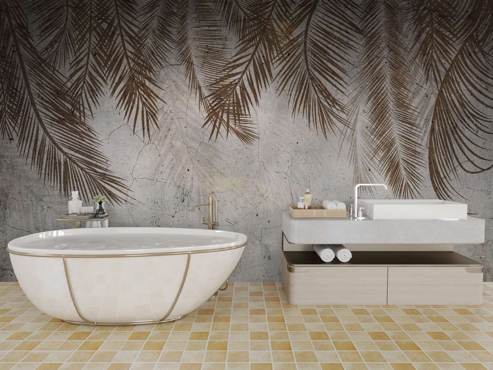 Papier peint des feuilles de fougères dorées pendent