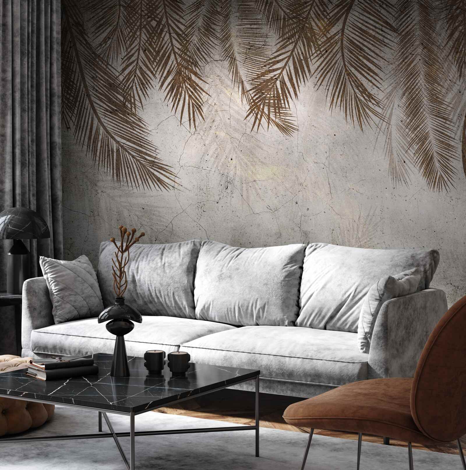 Papier peint des feuilles de fougères dorées pendent