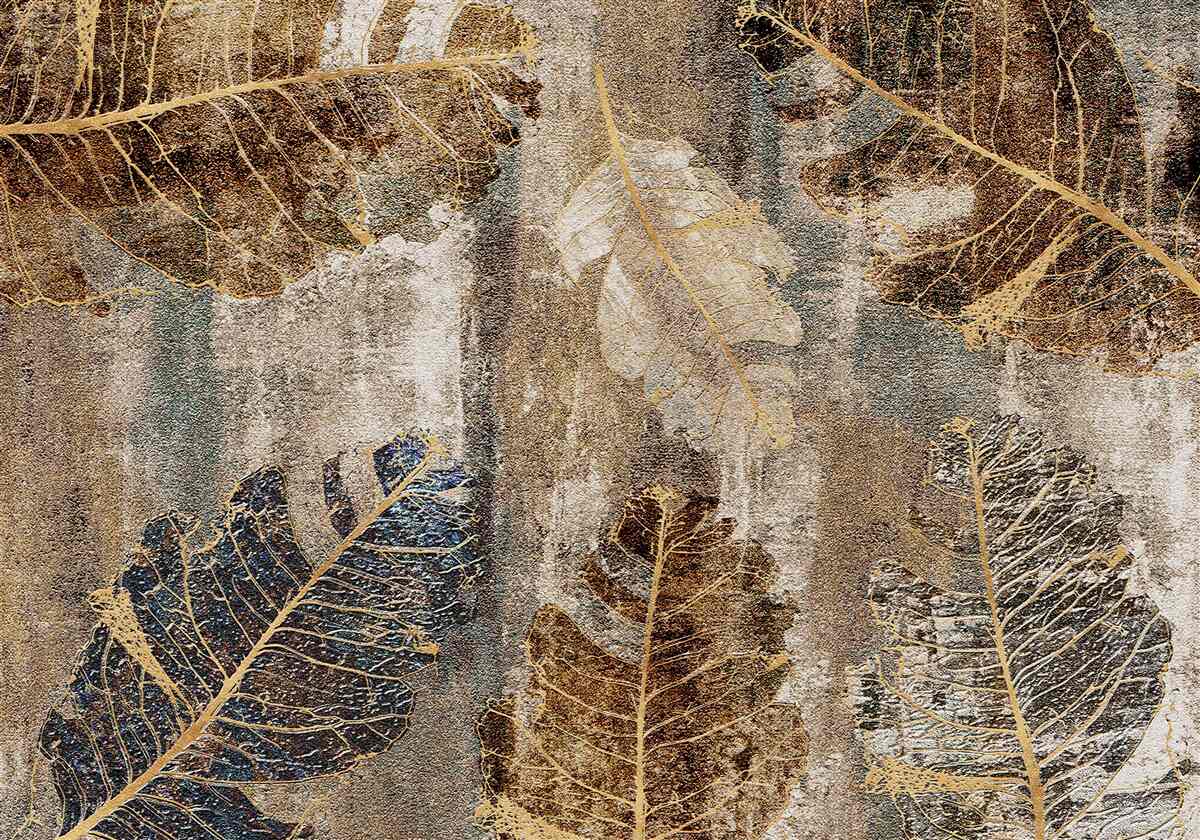 Papier peint feuilles de fougère dorées et noires