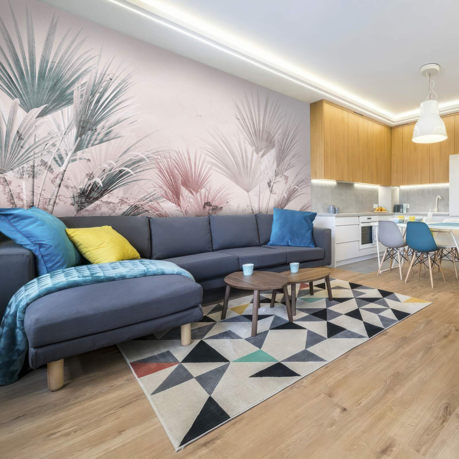 Papier peint fougères tropicales multicolores