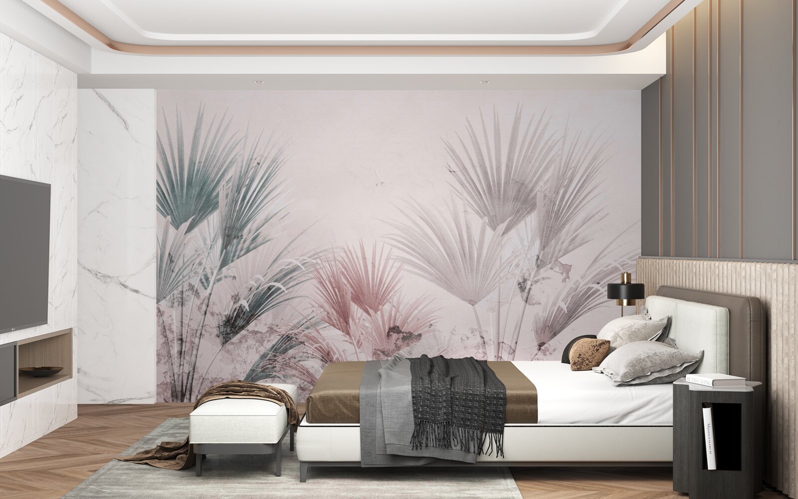 Papier peint fougères tropicales multicolores