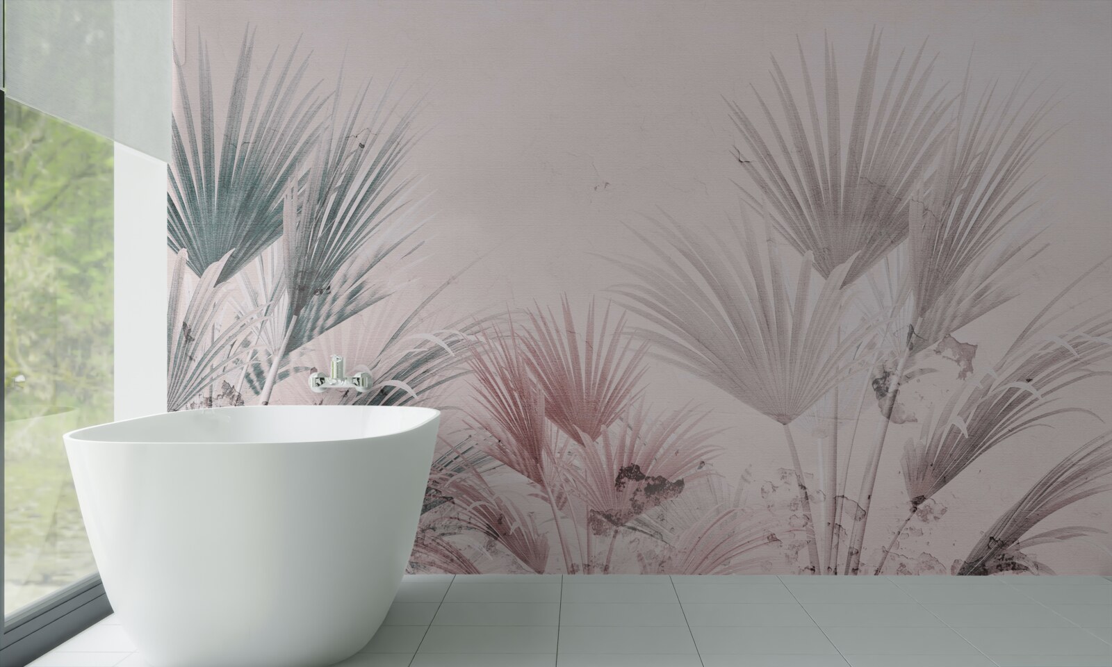 Papier peint fougères tropicales multicolores