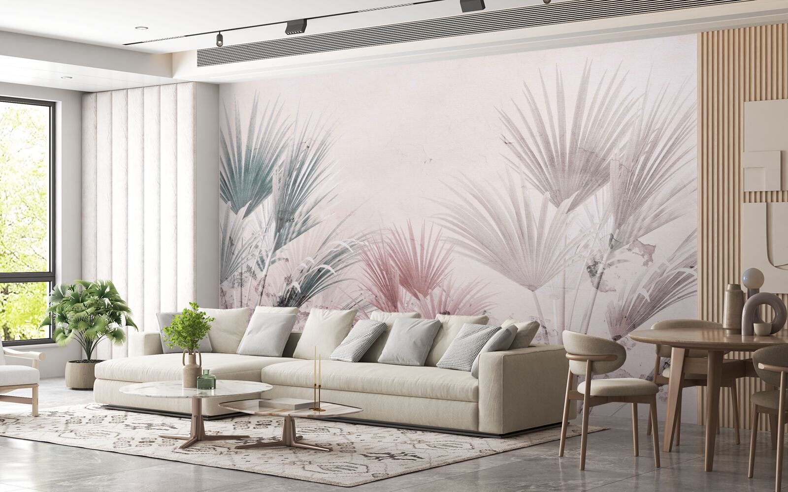 Papier peint fougères tropicales multicolores