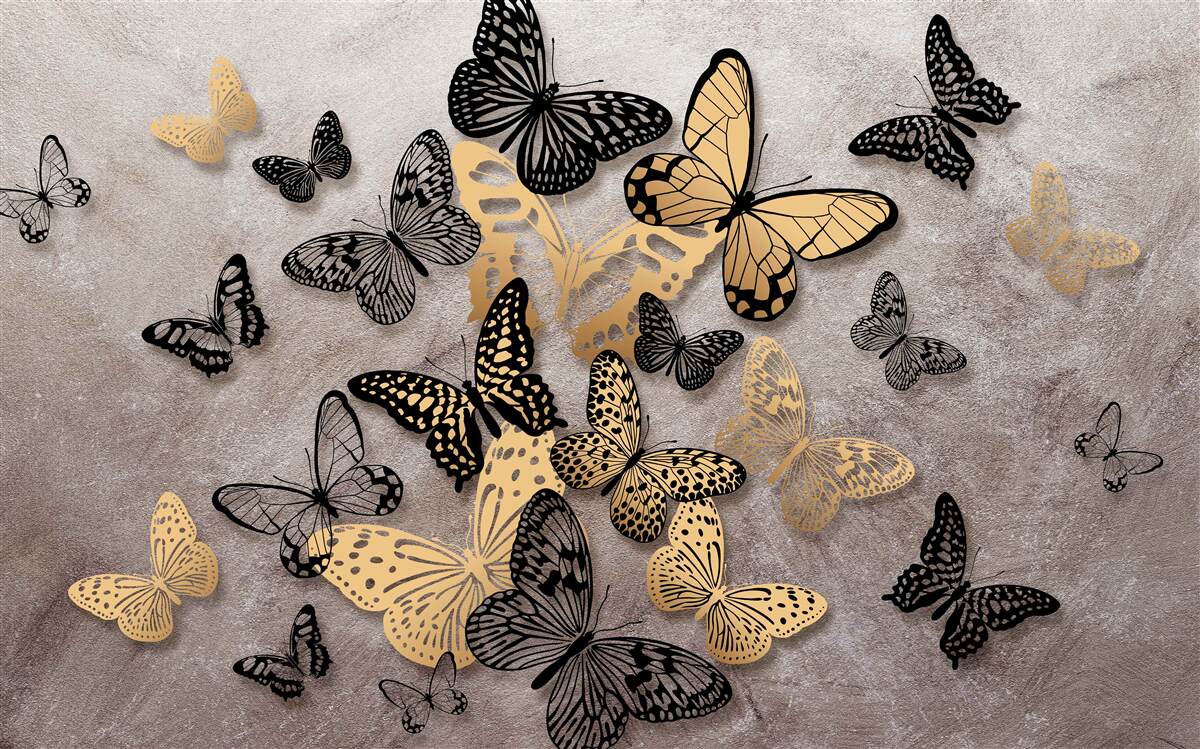 Papier peint les papillons dorés et noirs s'envolent