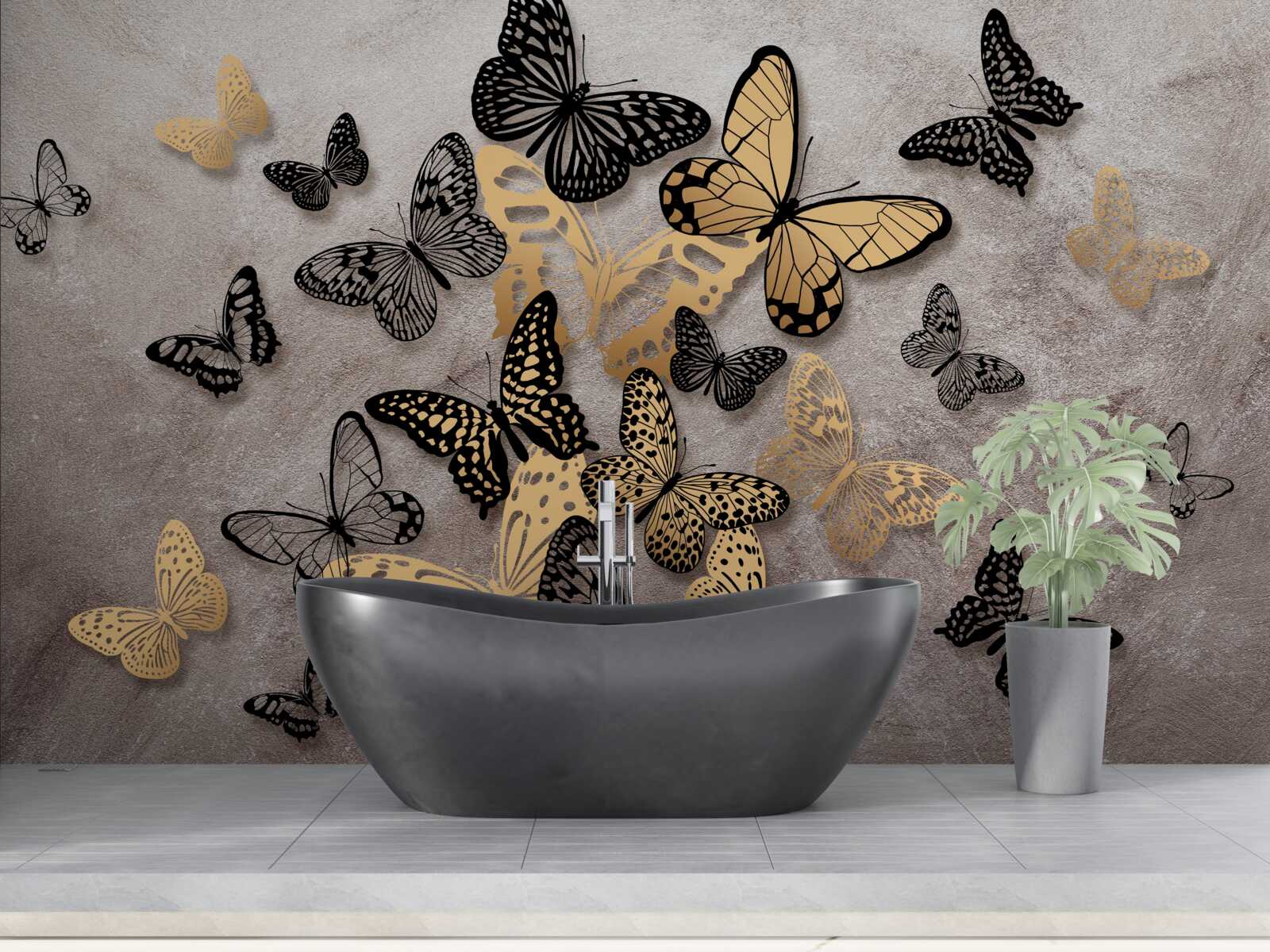 Papier peint les papillons dorés et noirs s'envolent