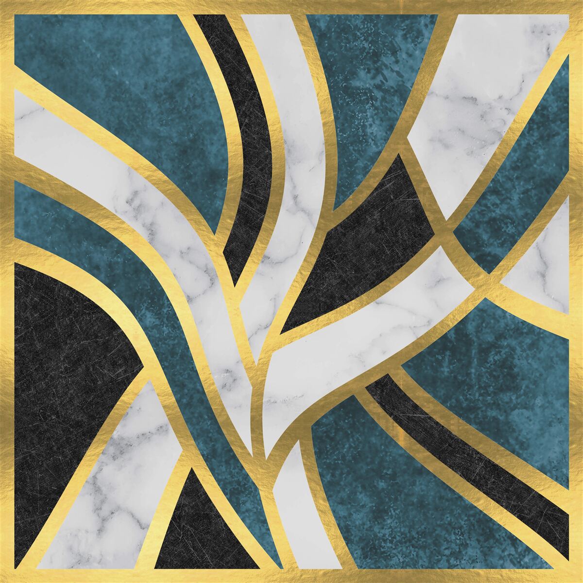 Papier peint des figures dorées, aux contours lisses, se rejoignant au centre de la