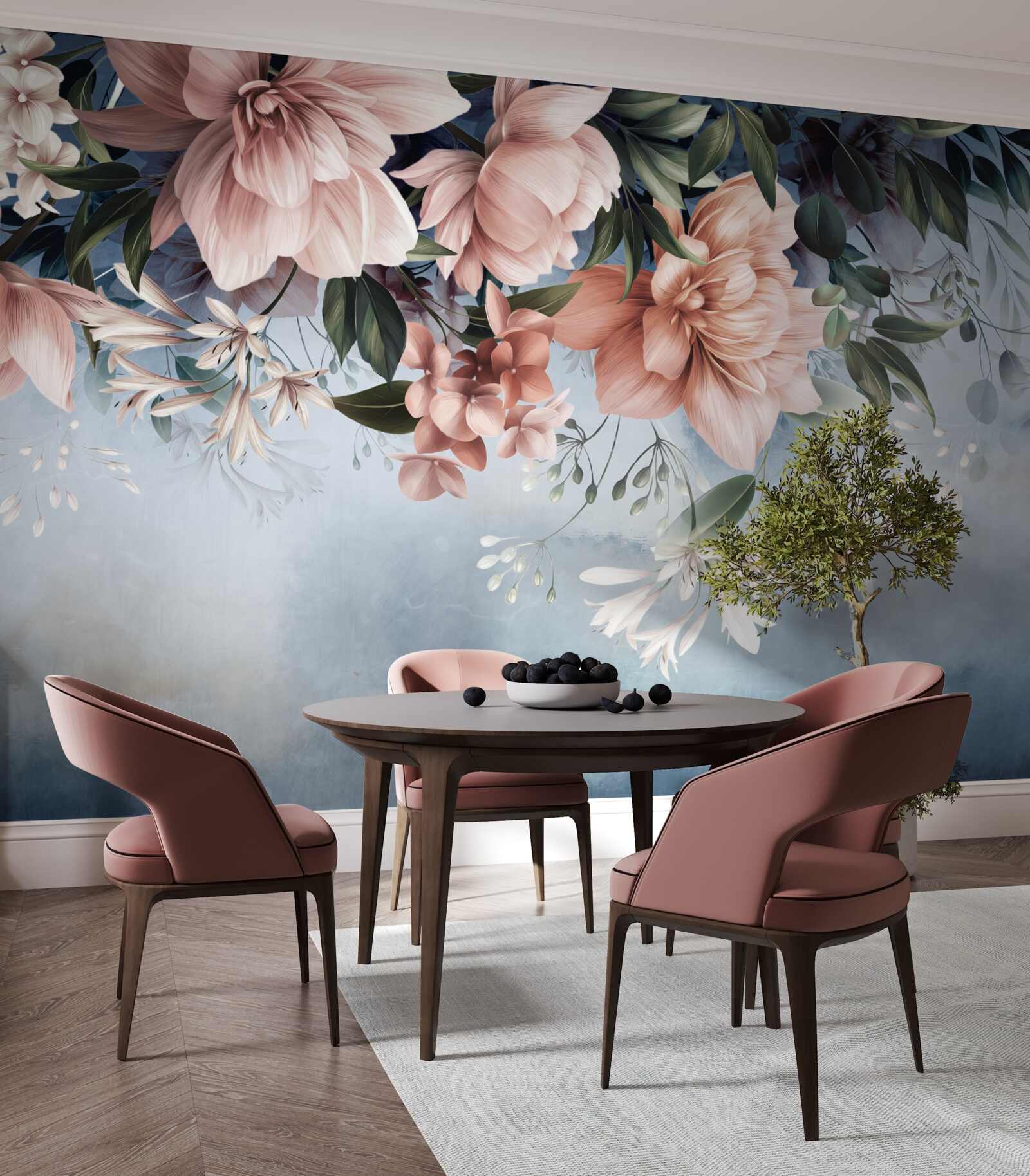 Papier peint les branches des fleurs tombent à la surface de l'eau